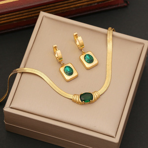 Popular Green Zircon Jewelry <b>Sets</b> for Lady High Quality 18K <b>Waterproof</b> Gold Plated Stainless Steel Necklace Bracelet Earring <b>Set</b> - Product Image 1