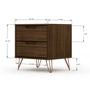 Nightstand Chestnut Brown Wood 2 <b>Drawer</b> Modern <b>Storage</b> Unit - Product Image 3
