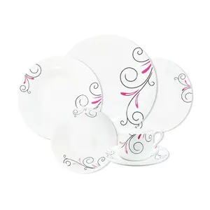 Conjunto de louça de cerâmica clássico 20 peças com decalque, utensílios de mesa de porcelana aceitam design personalizado, fornecimento de fábrica