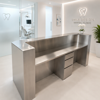 Comptoir de réception moderne en métal, acier inoxydable brossé, bureau de service minimaliste pour hôpital, studio