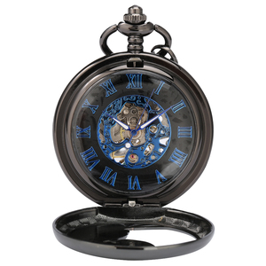 <span class=keywords><strong>Ebay</strong></span> en çok satan siyah tavuskuşu Hollow mavi roma iskelet Steampunk mekanik cep saati ve zincir yarım avcı cep saati - Product Image 6