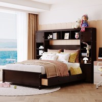 Lit plateforme de rangement en bois moderne tout-en-un avec 4 tiroirs et un placard pour enfants, utilisation en extérieur