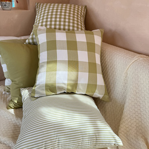 Green Plaid And Striped Decorative <b>Pillows</b> Square Removable Linen Living Room <b>Sofa</b> Cushions - Product Image 4