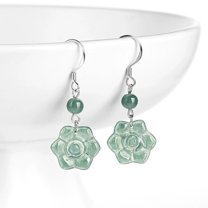 Pendientes de Jade Azul Agua Natural de Primera Calidad, Plata S925 con Textura de Hielo, Pendientes de Moda para Mujer - Product Image 1