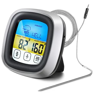 Termometer dapur memanggang BBQ, pengukur waktu layar sentuh Alarm memasak makanan, pengukur suhu daging