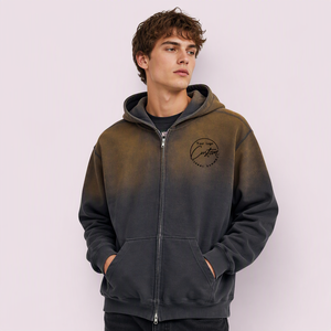 Sweat à <span class=keywords><strong>capuche</strong></span> zippé pour <span class=keywords><strong>homme</strong></span>, 400 grammes, coupe classique, en molleton bouclette, avec fermeture éclair intégrale, effet délavé à l'acide, style vintage - Product Image 1