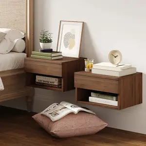 Kainice Hangende Bed Zijtafel Zwevend Nachtkastje Set 2 Houten Drijvende Nachtkastje Nachtkastje Ladekast