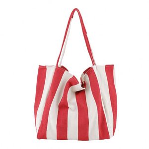 Sac de shopping grande capacité, sac en toile rayé simple, sac à bandoulière décontracté et tendance pour femmes - Product Image 3
