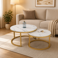 Table basse en bois moderne et ronde avec plateau en marbre pour salon – Offre spéciale Japon