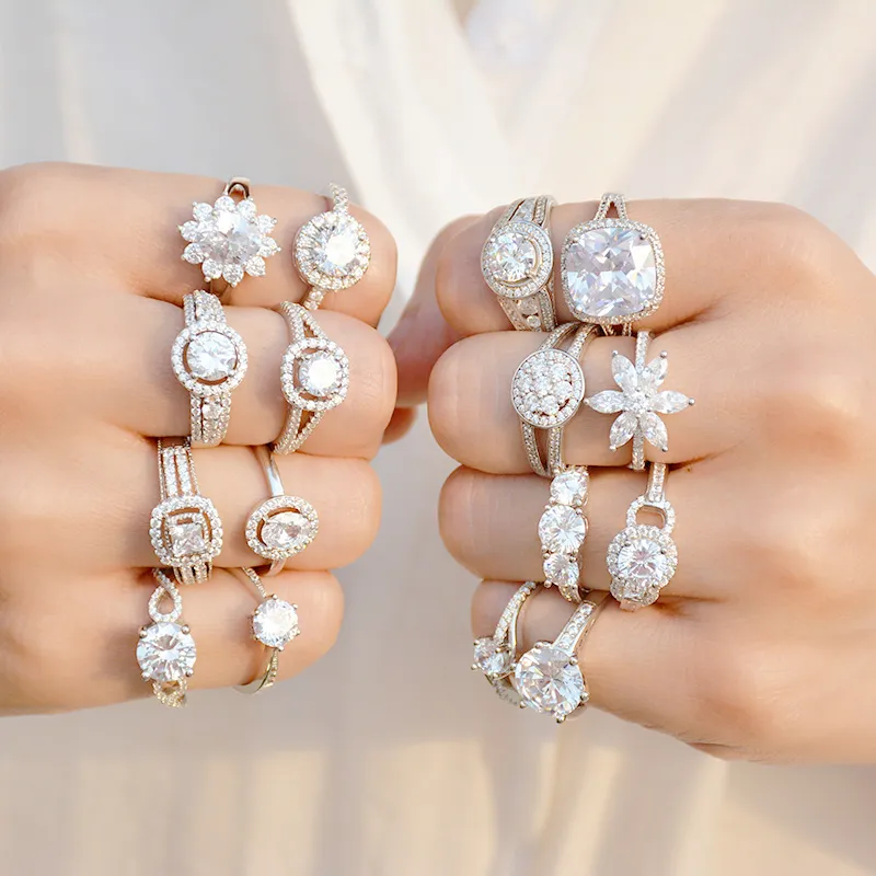 OEM Jewelry Factory Custom Adjustable 925 Sterling Silver Corundum Cubic Zirconia Ring Minimalist Wedding Engagement Rings Women