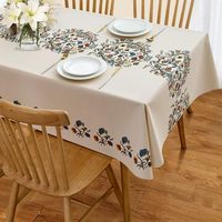 Nappe ronde en coton et lin, motif floral bleu, lavable en machine, style pastoral vintage