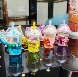 Quicksand <b>Floating</b> Bottle Car Backpack Key Chain Liquid Decoration Trend Acrylic Milk Tea Bottle Dog Keychain - Product Image 1