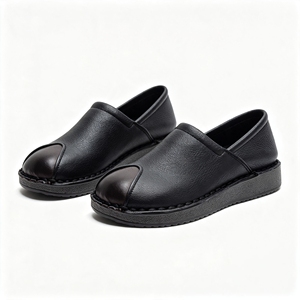 Mocassins plats pour femmes à enfiler, en cuir véritable, bout contrastant, cousus main, <span class=keywords><strong>semelle</strong></span> <span class=keywords><strong>épaisse</strong></span> antidérapante, chaussures décontractées pour la marche et le bureau - Product Image 1