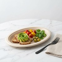 Assiettes en bagasse écologiques, non blanchies, couleur naturelle, résistantes à l'huile et compatibles micro-ondes pour la restauration à emporter