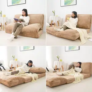 Brown Soft Faux Fur Large Foam Filling Folding Sofa Bed With Removable And Machine Washable Cover