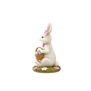 Figurine <span class=keywords><strong>de</strong></span> <span class=keywords><strong>lapin</strong></span> assis mignon personnalisée - Décoration <span class=keywords><strong>de</strong></span> Pâques en résine <span class=keywords><strong>de</strong></span> qualité supérieure avec base florale et panier à œufs, idéale pour l'exposition - Product Image 3