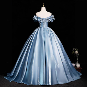 Abito <span class=keywords><strong>da</strong></span> sera blu in raso a trapezio con diamanti e spalle scoperte, per studentesse adulta di 18 anni, per esami artistici, laurea, presentatrice, stile <span class=keywords><strong>principessa</strong></span> tutu - Product Image 4