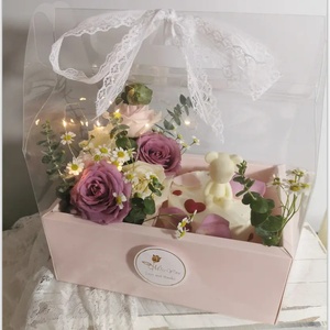 Custom lusso squisito rotondo secco fiorista rosa fioriere acrilico conservato forma del cilindro per mazzi di rivestimento UV in rilievo - Product Image 2