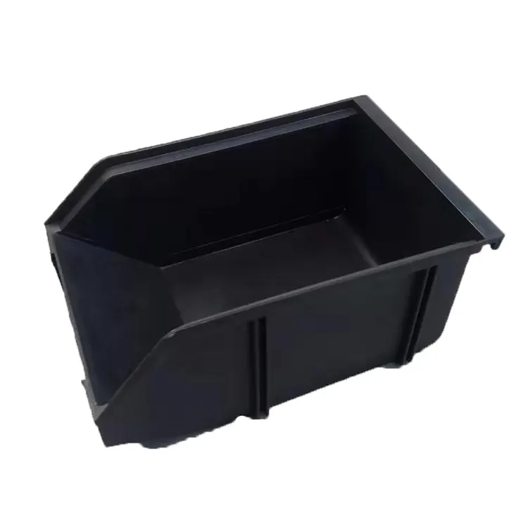 Kotak penyimpanan ESD konduktif, depan Hopper terbuka permanen konduktif, kotak penyimpanan plastik hitam dapat ditumpuk berkelanjutan persegi panjang