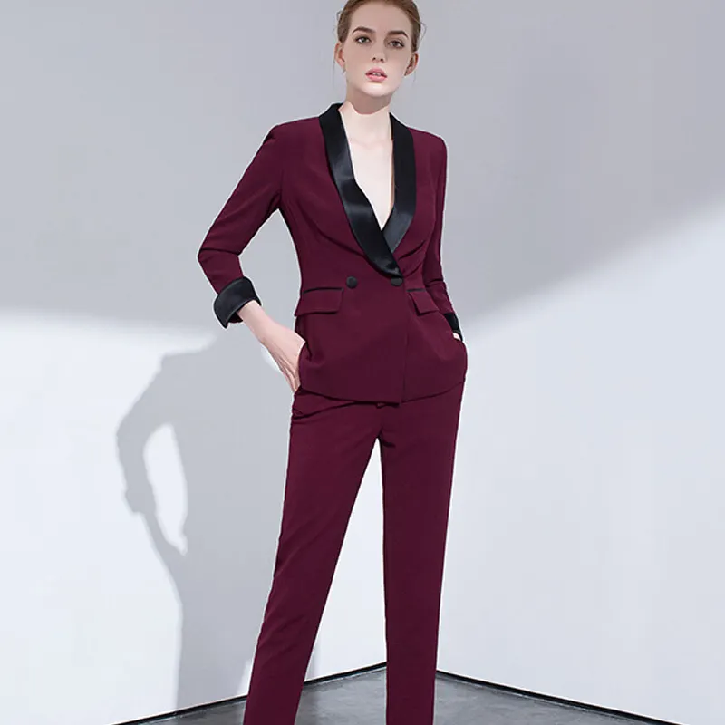 Nova Cor Sólida Slim Fit Terno das Mulheres Profissionais Set Moda Casual Red Office Uniformes Suit Set