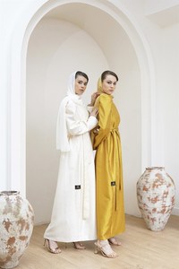 Ramadan Dubai Islamic elegante anteriore a sbuffo a maniche lunghe semplice <span class=keywords><strong>bianco</strong></span> musulmano Abaya <span class=keywords><strong>Kimono</strong></span> con cintura per le donne - Product Image 4
