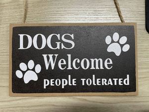Dogs Welcome People Tolerated Decorative for Wall <b>and</b> Door Hanging <b>Plaque</b> Funny Wood Dog <b>Signs</b> - Product Image 2