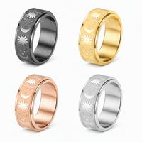 18K Roségold Plattierter Edelstahl Stern und Mond 3D Gravierter Drehbarer Fidget Spinner Hypoallergener Ring