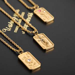 Jachon 18K chapado en oro de acero inoxidable Rectangular <span class=keywords><strong>Tarot</strong></span> tarjeta colgante collar para mujeres cadenas de moda collares - Product Image 3