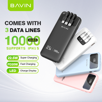 BAVIN Vente en gros PC1072S 10000mah Pd 20w Type c Micro Câble Banque d'alimentation avec câble de charge