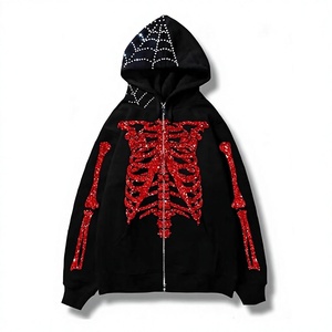 Sudadera con Capucha para Hombre, Talla Grande, Roja con Brillantina y Pedrería, Manga Larga, Estilo Invernal, 100% Algodón Felpa - Product Image 1