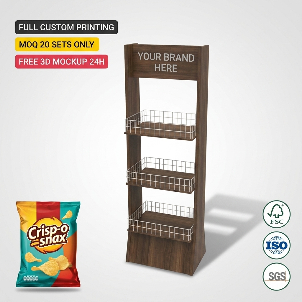 Custom Walnut Wood Bakery Display Rack Floor Standing Bread Pastry Stand Gourmet Snack Merchandiser Boutique Pet Supply Fixture — view 1