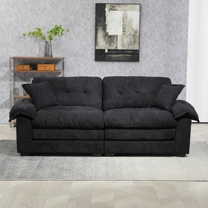 Canapé convertible moderne en chenille de 84 pouces, siège profond, 2 coussins décoratifs, mousse à mémoire de forme, pour salon, appartement, bureau, salle de séjour - Noir - Product Image 5