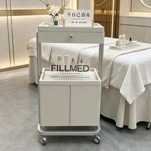 Chariot de beauté haut de gamme pour salon de beauté, chariot de gestion des soins cutanés avec étagère de rangement en bois, chariot à outils en métal et plastique - Product Image 2