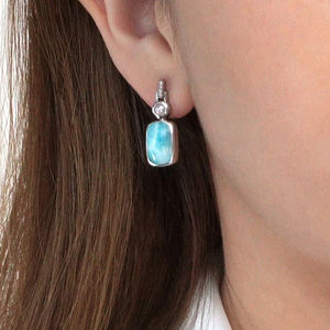 Factory Source Spiritual Meaning of Larimar Bungalow Children's Rhodium Plated Stud <b>Earrings</b> for Anniversary - Product Image 2