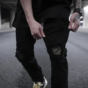OEM FOG private drop shipping stock top brand skinny camo patched black denim men jeans