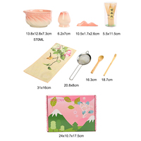 Ensemble de cérémonie du matcha japonais avec motif dégradé rose Sakura, fouet en bambou 4-8 pièces, bol à matcha en porcelaine avec bec verseur