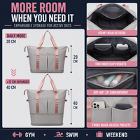 Bolsa de Gimnasio y Viaje Expandible Personalizada OEM con Bolsillo Seco/Húmedo, Ligera, de Tela Oxford, para Mujer, para Fitness y Fin de Semana