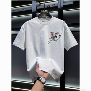 Camiseta deportiva informal de verano para hombre, 100% algodón, manga corta, estampada con serigrafía, estilo L V, holgada y a la moda, al por mayor. - Product Image 1