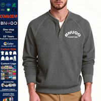 Chemises Henley à manches raglan pour hommes, en coton gaufré texturé, coupe classique, sweat-shirt avec col boutonné, personnalisable