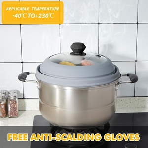 Couvercle de cuisson vapeur pliable en silicone et verre avec poignée pour micro-ondes, idéal pour réchauffer les aliments en gros - Product Image 5