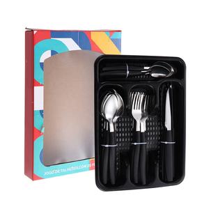 <span class=keywords><strong>Juego</strong></span> <span class=keywords><strong>de</strong></span> <span class=keywords><strong>cubiertos</strong></span> <span class=keywords><strong>de</strong></span> 16 piezas con mango negro, <span class=keywords><strong>cubiertos</strong></span> planos, Brasil, el más barato - Product Image 1