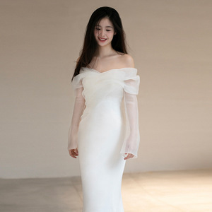 <span class=keywords><strong>Robe</strong></span> de mariée légère <span class=keywords><strong>en</strong></span> satin à une épaule, style forêt française éthérée, <span class=keywords><strong>voile</strong></span> de mariée <span class=keywords><strong>pour</strong></span> la cérémonie, photographie de voyage - Product Image 3