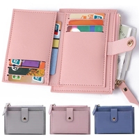Portefeuilles pour femmes en cuir PU, mini porte-monnaie à fermoir, porte-cartes multiples, porte-monnaie court, portefeuille fin, petit portefeuille à fermeture éclair