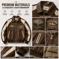Blouson en cuir vintage personnalisé pour homme, marron vieilli, avec fermeture éclair, broderie montagne, style rétro moto bomber, OEM