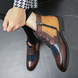 Splicing Pointed Toe Oxfords High Top <strong>Brogue</strong> Dress Shoes Classic Durable <strong>Men</strong> Made Leather <strong>Boots</strong> - Product Image 5