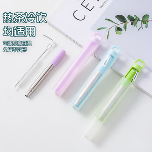 Pajita retráctil transfronteriza, pajita plegable portátil de bolsillo de acero inoxidable 304, taza reutilizable para beber - Product Image 1