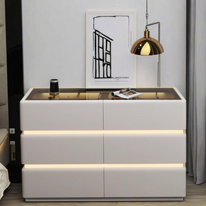 <span class=keywords><strong>Commode</strong></span> Simple en Bois Massif à 6 Tiroirs avec Revêtement en Cuir, Éclairage LED, Certification CE UE, Idéale pour Chambre à Coucher - Product Image 5
