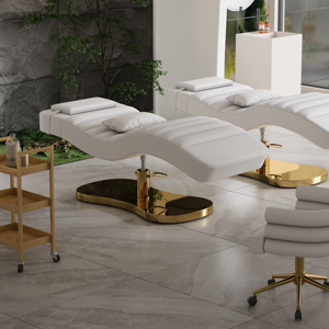 High Quality White Leather Gold Base Salon Facial Spa Massage Bed Modern Luxury Adjustable Cosmetic Eyebrow Bed - Product Image 6