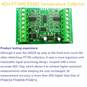 PTDNC04 4CH PT100 PT1000 RTD RS485 <span class=keywords><strong>Modbus</strong></span> Sensor de temperatura Colector ADC Transmisor-40-500C Módulo IO remoto de alta precisión - Product Image 3