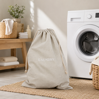 Sacs à linge classiques en lin naturel, sacs à cordon luxueux brodés 43x54cm pour le rangement des chambres d'hôtel, prix d'usine